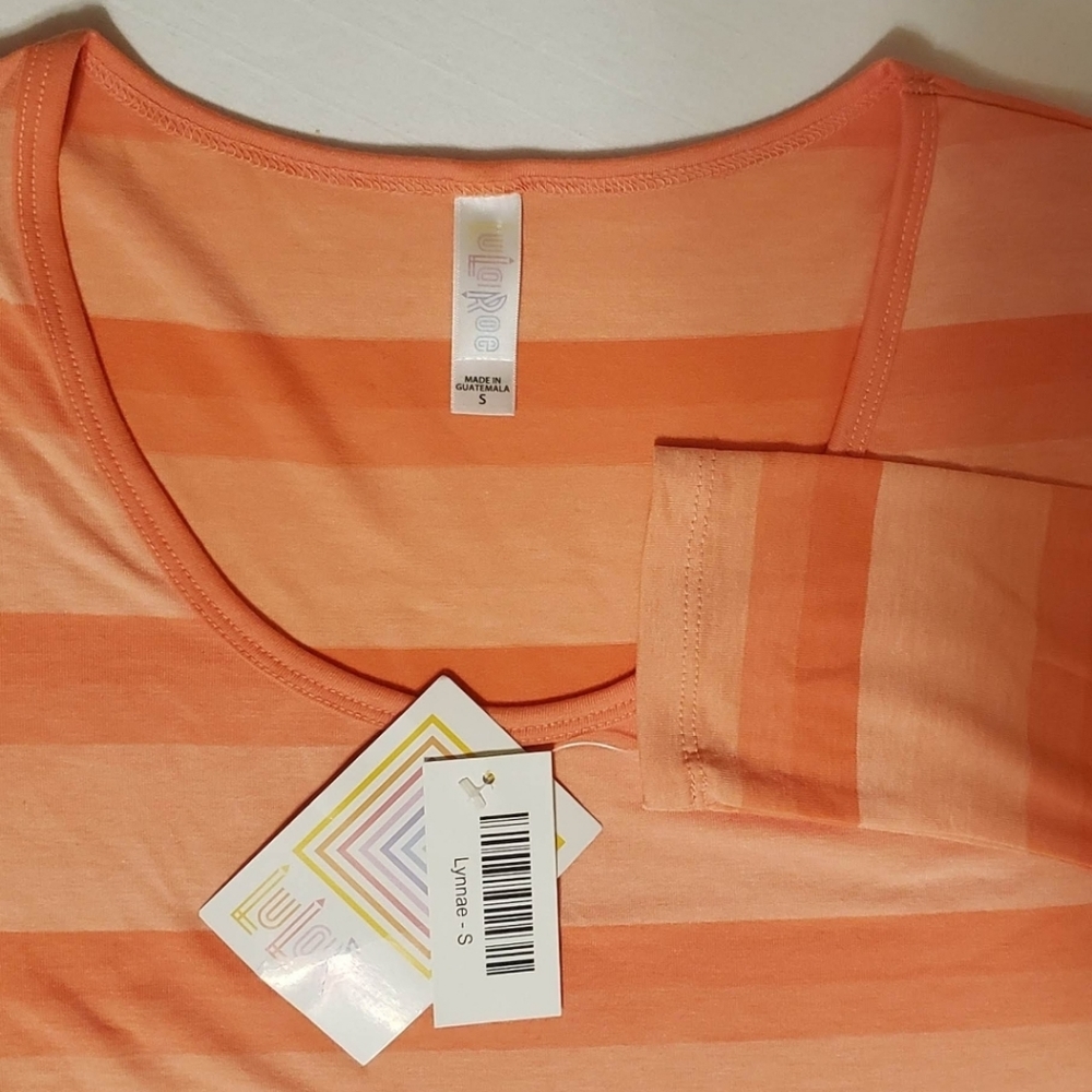 NWT Lularoe S Lynnae Orange Coral Peach Ombre Striped Tunic Top - Picture 10 of 14
